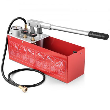 Hydrostatisk testpump, max 25 bar/362 PSI, hydraulisk manuell vattentrycksmätare med dubbla ventiler och mätare, 10 liters vattentank, 1,4 m slang med 1,27 cm utvändig gänga för rörledning