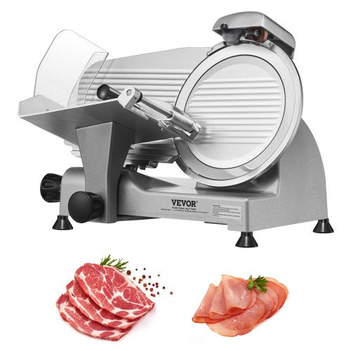 Köttskärare, 340W elektrisk delikatesskärare med 25,4 cm SUS420-blad i rostfritt stål och inbyggd slipsten, 0-0,6 tum justerbar tjocklek för kommersiellt och hemmabruk, skär kött och ost