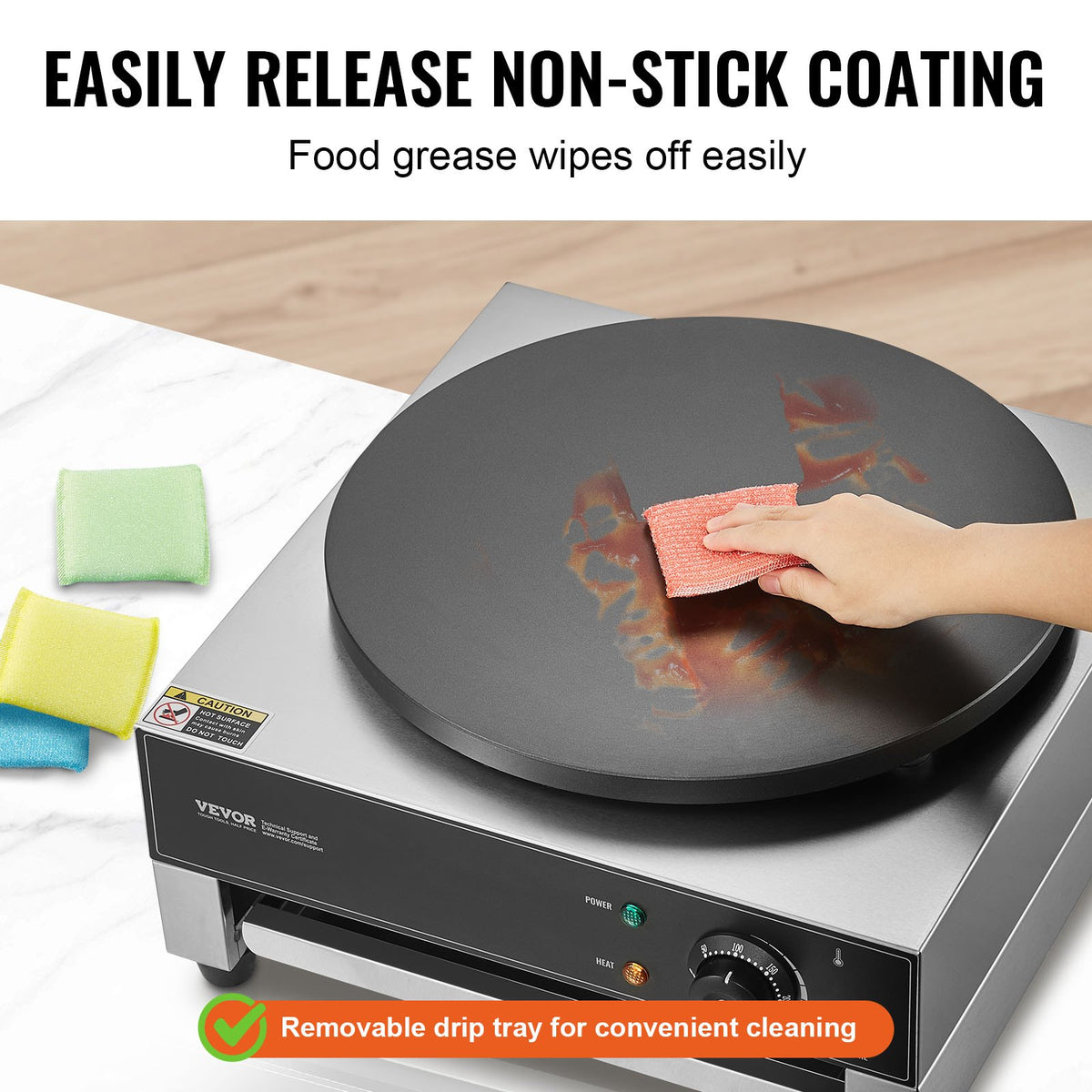 Elektrisk crêpemaskin, 16-tums kommersiell crêpemaskin, 3000W platt crêpe-stekplatta, non-stick pannkaksmaskin i rostfritt stål, rund pannkaksugn för flingor med temperaturkontroll och stationär design