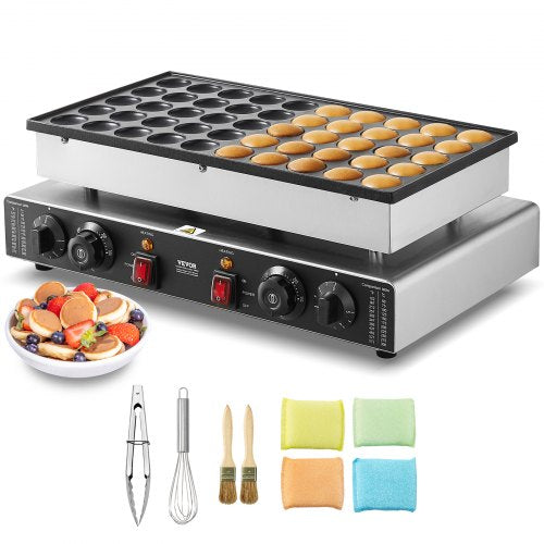 Mini holländsk pannkaksjärn, 50 st. Dorayaki-bagarmaskin med 43 mm diameter, 1700 W kommersiell elektrisk poffertjesgrill, non-stick rostfritt stål, dubbel temperatur- och tidskontroll, för hemmakök och restaurang