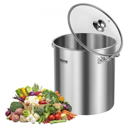 Rostfritt stålgryta, 24 liters kokkärl, kokkärl med lock och handtag, kraftig gryta av kommersiell kvalitet, slipbehandling, för ångkokning, kokning eller stekning, silver