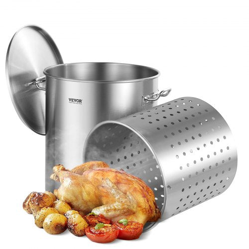 Rostfritt stålgryta, 54L stora kokkärl, kokkärl med sås och korg, lock och handtag, kraftig gryta av kommersiell kvalitet, slipbehandling, för stora sällskap och evenemang, silver