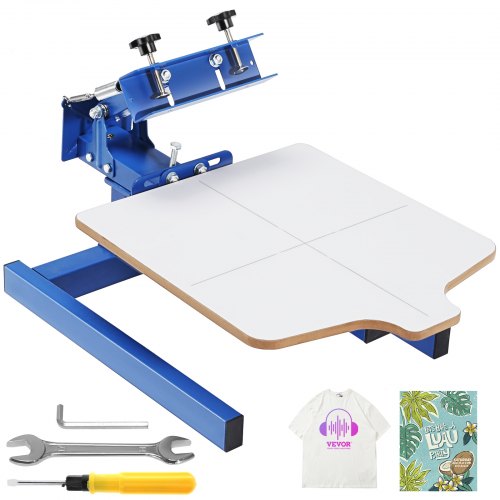 Screentrycksmaskin, 1 färg, 1 station, silkscreentryckspress, 21,2x17,7 tum / 54x45 cm, dubbelskiktad positioneringspall, justerbar spänning för T-shirt DIY-tryck