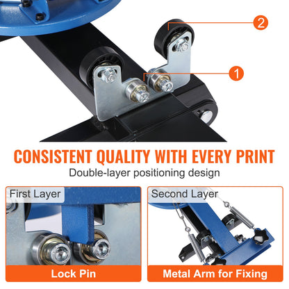 Screentrycksmaskin, 4 färger, 4 stationer, 360° roterbar silkscreentryckspress, 21,2x17,7 tum / 54x45 cm screentryckspress, dubbelskiktad positioneringspall för T-shirt DIY-tryck
