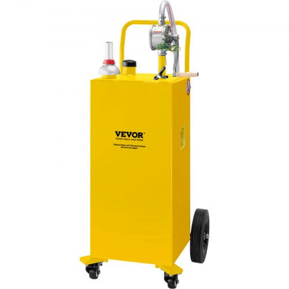 Bränslebehållare, 145 liter, bensintank på fyra hjul, med manuell överföringspump, bensin- och dieselbehållare för bilar, gräsklippare, fyrhjulingar, båtar, mer, gul