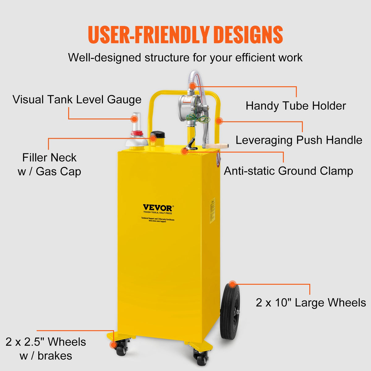 Bränslebehållare, 145 liter, bensintank på fyra hjul, med manuell överföringspump, bensin- och dieselbehållare för bilar, gräsklippare, fyrhjulingar, båtar, mer, gul