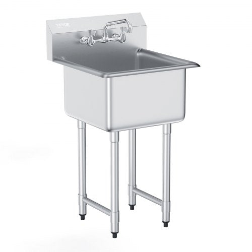Rostfritt stål diskho, fristående liten diskho med 1 fack, inklusive kran och ben, 533,4 x 1041 mm kommersiella diskhoar med enkel ho för garage, restaurang, kök, tvättstuga