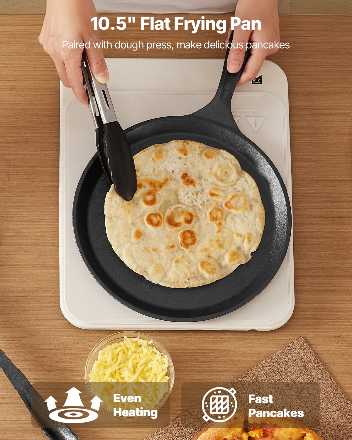 Tortillapress, 8-tums gjutjärnstortilla- och rotimaskin, kraftig tortilladorapress, pataconera-maskiner med handtag och 100 st bakplåtspapper, degtacopress för mjöltortilla, tawa