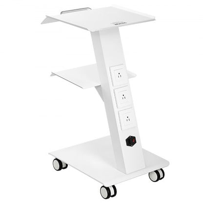 Labbvagn, rullande labvagn med inbyggt uttag, mobil 3-lagers metallvagn, rullande klinikvagn med svänghjul, viktkapacitet 90 kg, för labb, klinik, skönhetssalong och salong