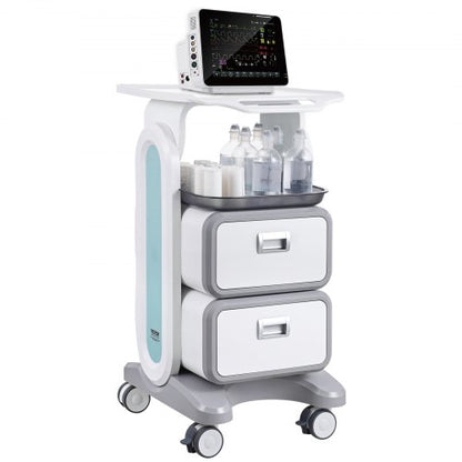 3-vånings laboratorievagnar, laboratorieutrustningsvagn med 2 lådor och 1 toppbricka, mobil medicinsk vagn med ABS-material, laboratorierullvagn med 4 tysta hjul för labb, klinik, sjukhus, salong, vit