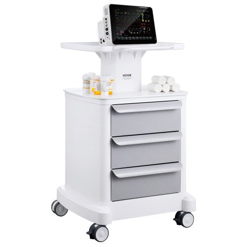 4-vånings laboratorievagnar, laboratorieutrustningsvagn med 3 lådor och 1 toppbricka, mobil medicinsk vagn med ABS-material, laboratorierullvagn med 4 tysta hjul för labb, klinik, sjukhus, salong, vit