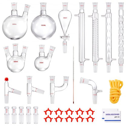 Labdestillationssats, 3,3 Boro labglasdestillationssats med 24, 40 leder, 1000 ml eterisk oljedestillationsapparat, 32-delad uppsättning glasutrustning
