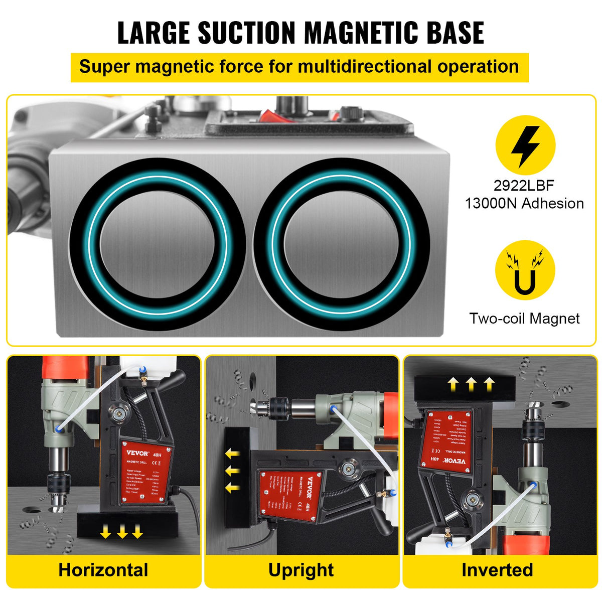 Magnetborrmaskin, 1200W, 4 cm borrdiameter, 2922lbf/13000N bärbar elektrisk magnetborrpress med variabel hastighet, 580 varv/min borrmaskin för alla ytor och heminredning, CE-märkt