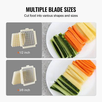 Electric French Fry Cutter, Potato Slicer with 1/2-Inch and 3/8-Inch Stainless Steel Blades, Potato Cutter Chopper w/ Anti-slip Feet, Great for Potato, French Fries, Cucumber, Vegetables, Carrot