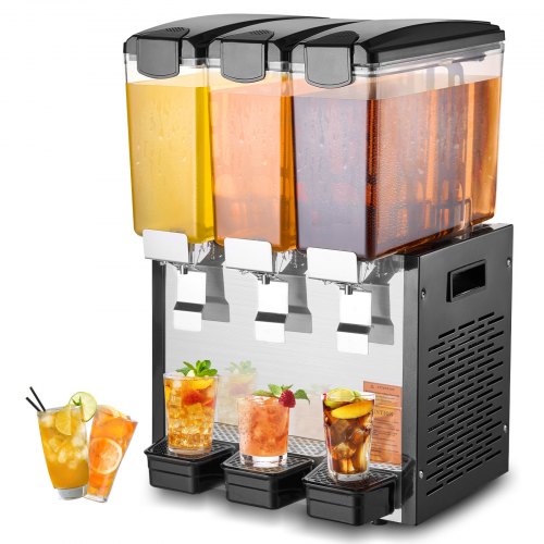 Kommersiell dryckesdispenser, 3 tankar 10 l juicedispenser per tank, 440W istemaskin i rostfritt stål med kyltemperatur på 45°F-54°F, för kalla drycker, restaurangbarfester