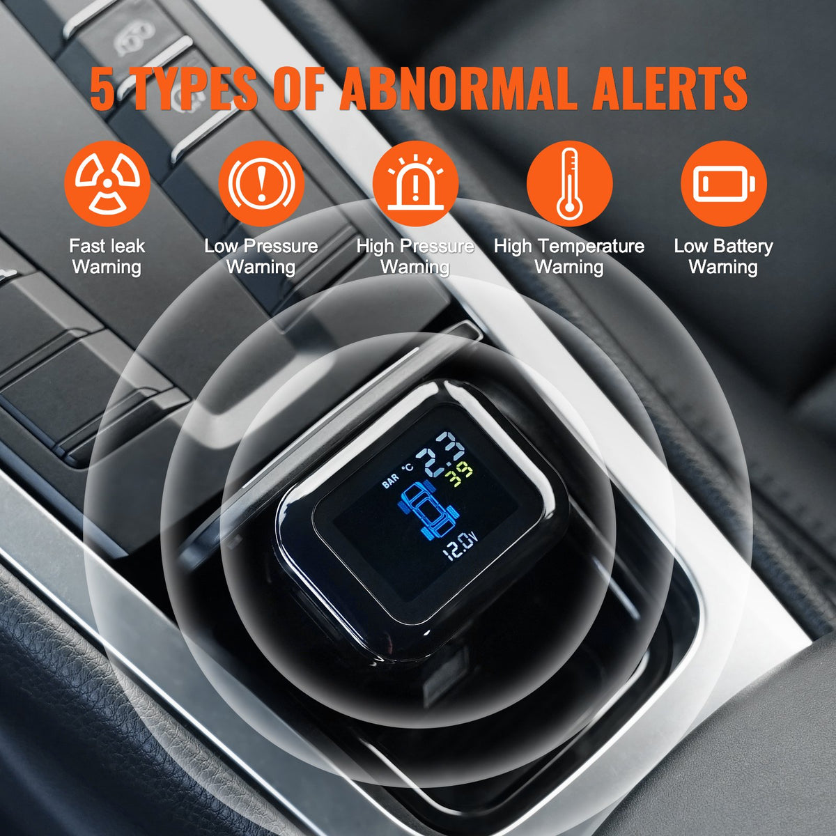 Däcktrycksövervakningssystem för husbil, 7,3-87 PSI släpvagns TPMS, universellt trådlöst bilalarmsystem, vattentätt TPMS-sensorset med 4 sensorer, 5 larmlägen, realtidsvisning, enkel att installera