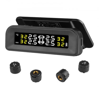 Däcktrycksövervakningssystem för husbil, 7.3-87 PSI släpvagns TPMS, universellt trådlöst billarmsystem, vattentätt TPMS-sensorset med solladdning, 4 sensorer, 5 larmlägen och realtidsvisning