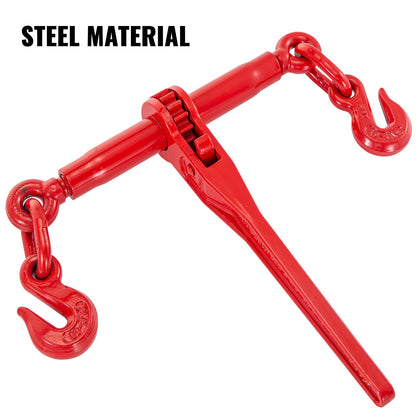 Chain Binder 5/16-3/8, Ratchet Load Binder 6600lbs Capacity, Ratchet Lever Binder with G70 Hooks, Adjustable Length, Ratchet Chain Binder for Tie Down, Hauling, Towing, Red