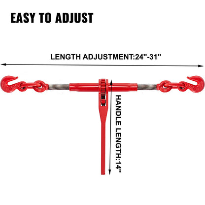 Chain Binder 5/16-3/8, Ratchet Load Binder 6600lbs Capacity, Ratchet Lever Binder with G70 Hooks, Adjustable Length, Ratchet Chain Binder for Tie Down, Hauling, Towing, Red