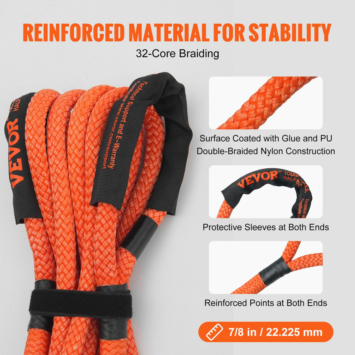 7/8" (2,2 cm) x 20'/6,1 m kinetisk bärgningslina 30 580 lbs/13 876,4 kg, kraftig terrängrem, extremt slitstark 30 % elastisk energirem för jeep bil lastbil ATV UTV SUV traktor