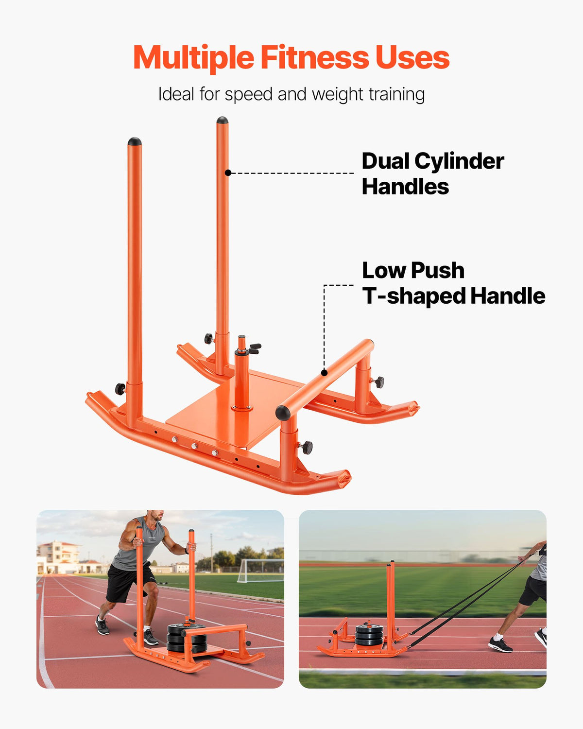 Viktkälke, Stålkraftkälke, Fitness Styrketräningskälkar för Atletisk Träning Hastighetsförbättring, Träningsutrustning med Handtag, Kompatibel med 25/51 mm Viktskivor, Orange