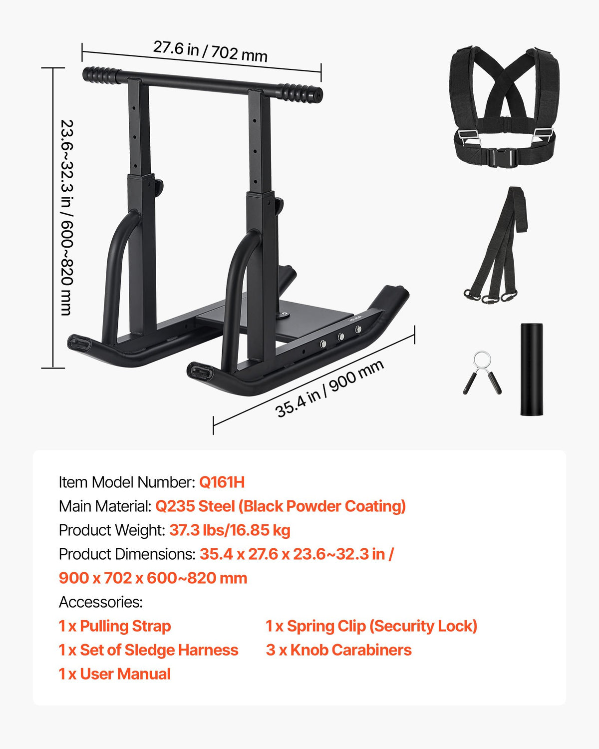 Weight Sled, Steel Power Sled, Fitness Training Sleds for Athletic Exercise Speed Improvement, Workout Equipment with Adjustable Height Handle, Compatible with 25/51 mm Weight Plates, Black