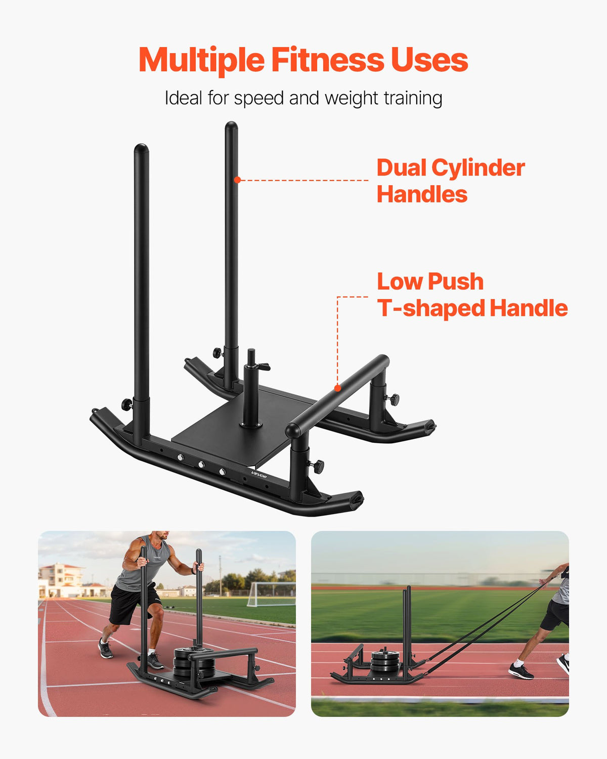 Weight Sled, Steel Power Sled, Fitness Strength Training Sleds for Athletic Exercise Speed Improvement, Workout Fitness Equipment with Handle, Compatible with 25/51 mm Weight Plates, Black
