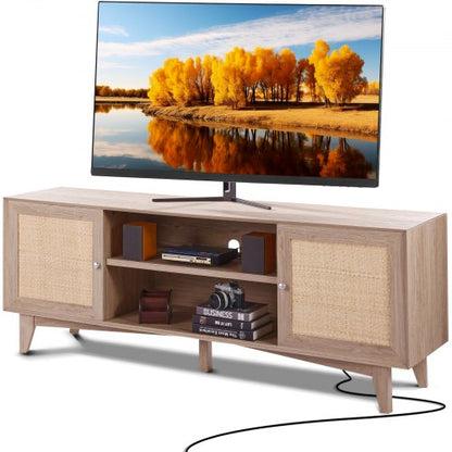 Rotting-TV-Ständer 191cm Fernseher Boho-TV-Schrank Fernsehschrank Eiche