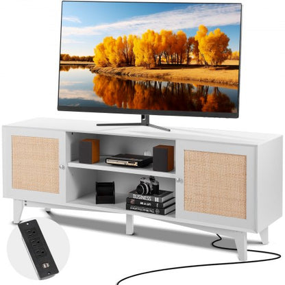 TV-bänk i rotting 191 cm TV Boho TV-skåp Vit TV-skåp