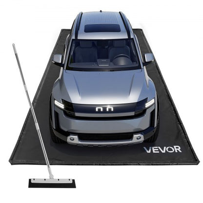 Containment Mat, 2.4 x 4.9 m, Non-Slip PVC Garage Floor Mat with a Cleaning Squeegee Broom, Heavy Duty Durable Waterproof Containment Protection from Snow, Rain and Mud for Cars Parking, Black