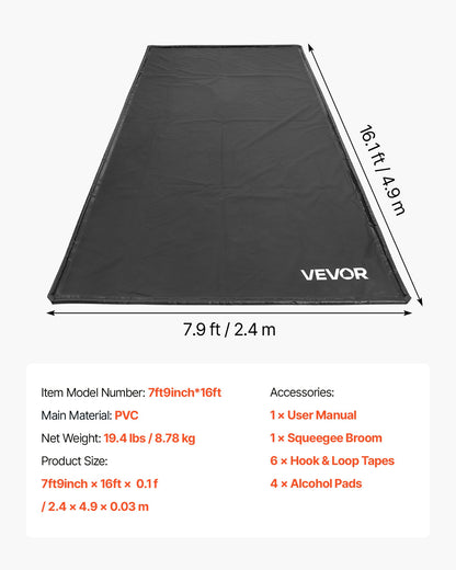 Containment Mat, 2.4 x 4.9 m, Non-Slip PVC Garage Floor Mat with a Cleaning Squeegee Broom, Heavy Duty Durable Waterproof Containment Protection from Snow, Rain and Mud for Cars Parking, Black