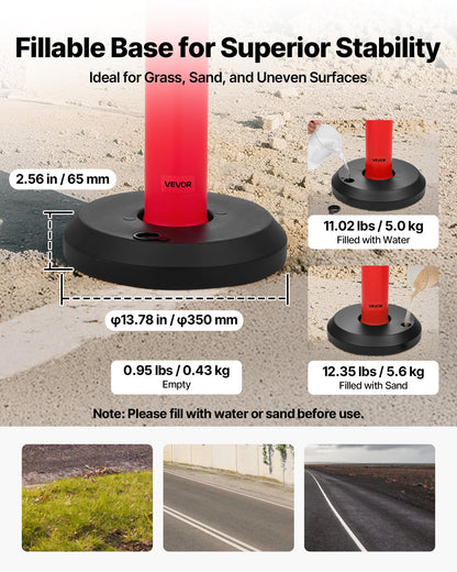 6 Pack Traffic Delineator Posts, 1140 mm Traffic Safety Cones with Fillable Base and Reflective Strips, Heavy Duty Delineator Posts for Construction Site, Parking Lot, Crowd Control, Red