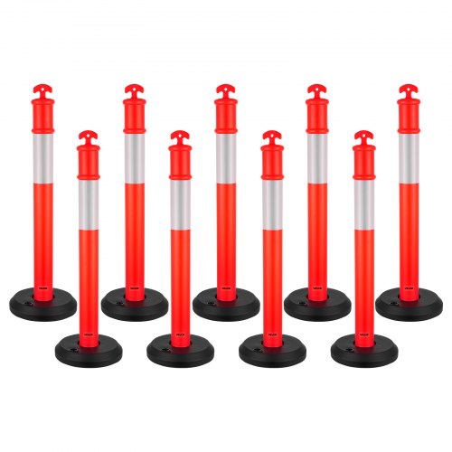 9 Pack Traffic Delineator Posts, 1140 mm Traffic Safety Cones with Fillable Base and Reflective Strips, Heavy Duty Delineator Posts for Construction Site, Parking Lot, Crowd Control, Red