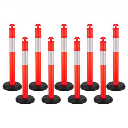 9 Pack Traffic Delineator Posts, 1140 mm Traffic Safety Cones with Fillable Base and Reflective Strips, Heavy Duty Delineator Posts for Construction Site, Parking Lot, Crowd Control, Red