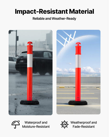 2-pack trafikavgränsningsstolpar, 1140 mm trafiksäkerhetskoner med fyllbar bas och reflexremsor, kraftiga avgränsningsstolpar för byggarbetsplatser, parkeringsplatser, trängselkontroll, röd