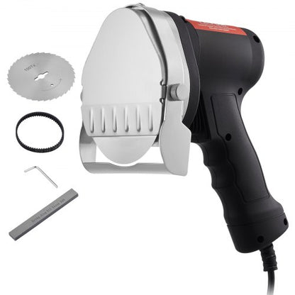 Elektrisk shawarmakniv, 80W professionell turkisk kebabkniv, kommersiell gyroskärare i rostfritt stål, dönerkebabköttskärare med 2 blad, Φ4"/100 mm bladdiameter, 0-8 mm justerbar tjocklek