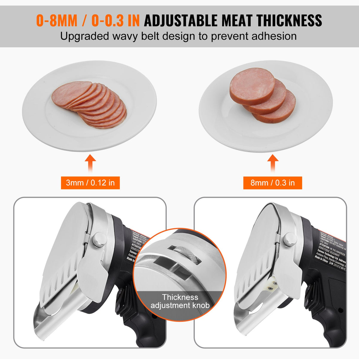 Elektrisk shawarmakniv, 80W professionell turkisk kebabkniv, kommersiell gyroskärare i rostfritt stål, dönerkebabköttskärare med 2 blad, Φ4"/100 mm bladdiameter, 0-8 mm justerbar tjocklek