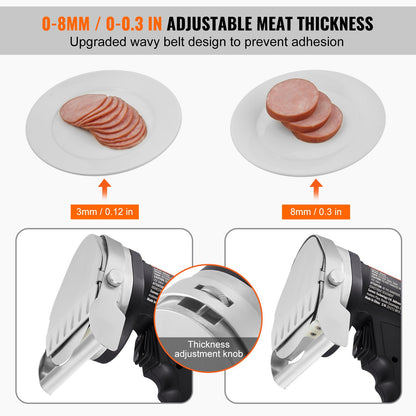 Elektrisk shawarmakniv, 80W professionell turkisk kebabkniv, kommersiell gyroskärare i rostfritt stål, dönerkebabköttskärare med 2 blad, Φ4"/100 mm bladdiameter, 0-8 mm justerbar tjocklek