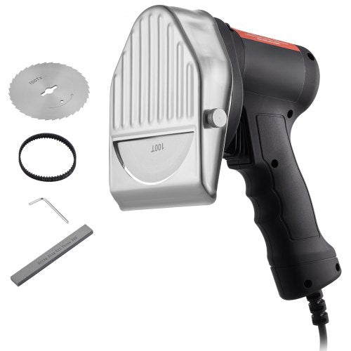 Elektrisk shawarmakniv, 80W professionell turkisk kebabkniv, kommersiell gyroskärare i rostfritt stål, dönerkebabköttskärare med 2 blad, Φ4"/100 mm bladdiameter, 0-8 mm justerbar tjocklek