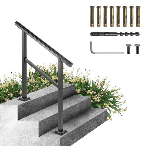Ledstång för utomhusbruk 74,8 kg belastning Ledstång för utomhustrappor Ledstång för aluminiumtrappa 91,4x88,9 cm Räcke för utomhustrappa Övergångsräcke från 0 till 50° Trappledstång passar 2–3 steg med skruvsats
