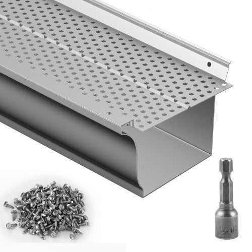 Gutter Guard, 127 mm Width, Aluminum Leaf Filter DIY Gutter Cover, 52 PCS 63.4 m Total Length, 4 mm Hole Diameter & 0.5 mm Thick Raptor Gutter Guards Fits Any Roof or Gutter Type