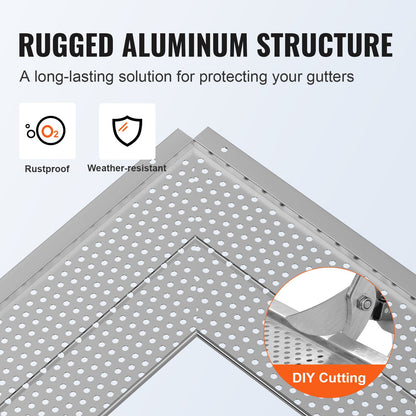 Gutter Guard, 127 mm Width, Aluminum Leaf Filter DIY Gutter Cover, 52 PCS 63.4 m Total Length, 4 mm Hole Diameter & 0.5 mm Thick Raptor Gutter Guards Fits Any Roof or Gutter Type