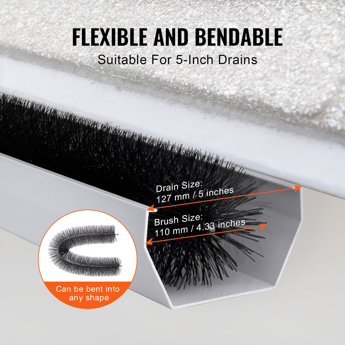 Gutter Brush, 120 Feet Total Length 4.33 inch Diameter Gutter Cleaning Tools, Ground-Level Gutter Brush Leaf Guard for 5 Inch Gutters, Easily Clear roof Leaves and Debris, 40 Pack