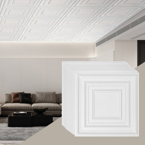 Takplattor 12-pack 61 cm x 61 cm PVC Enkel installation Vitt stiftmönster