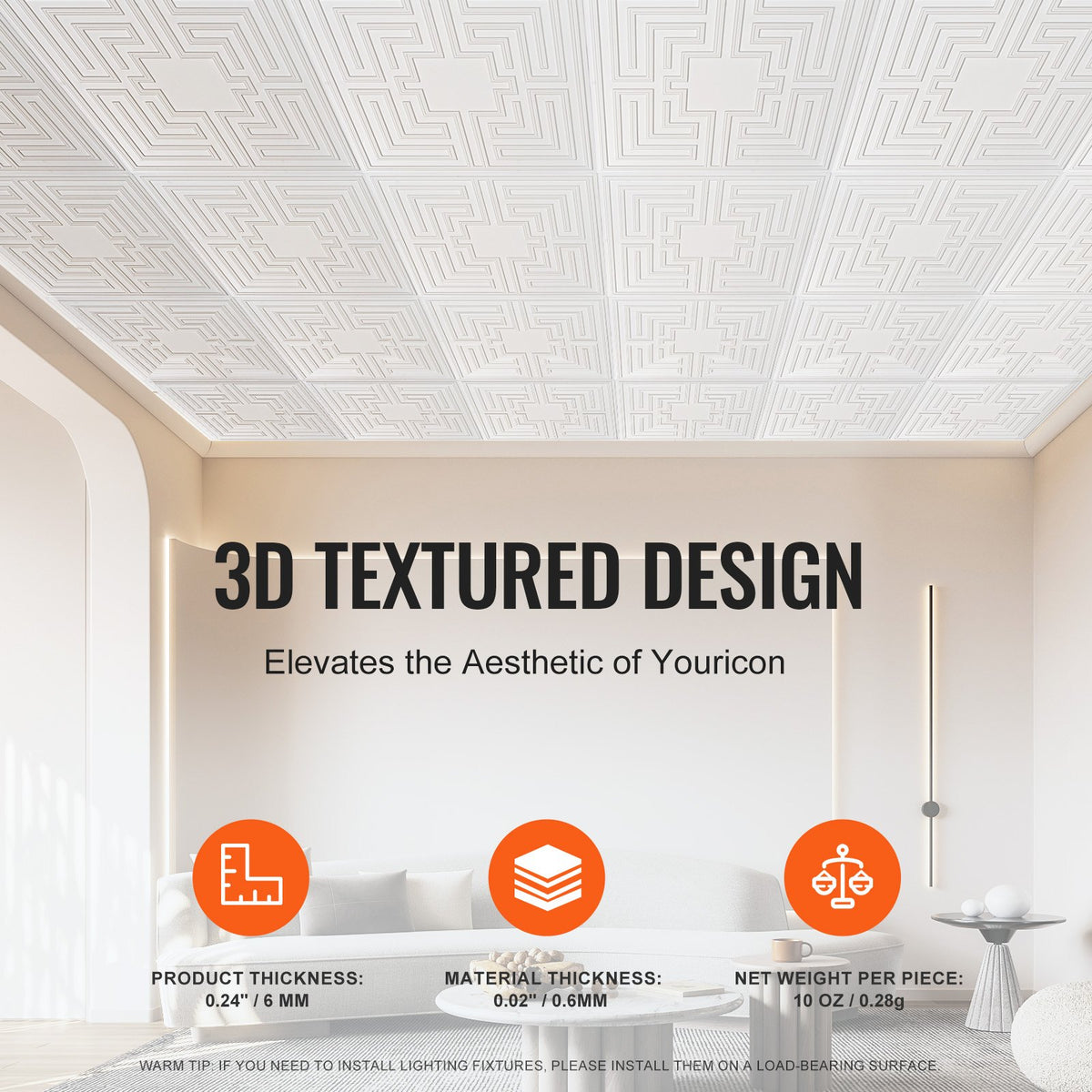 Takplattor, 12-pack 24 x 24 tum, nedfällbara takplattor av premium PVC-skiva, enkel installation/skärning av limbara plasttakplattor, takbeklädnad för hem-/kontorsdekoration, vitt ekomönster