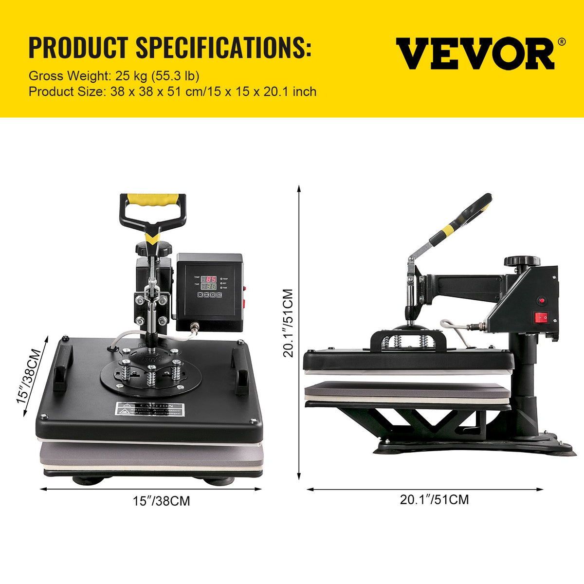 Värmepress 8 i 1 värmepressmaskin 38x38cm värmeöverföringspress 15x15tums T-shirtpress Multifunktionell sublimeringsmaskin för T-shirt mugg hatt plattöverföring