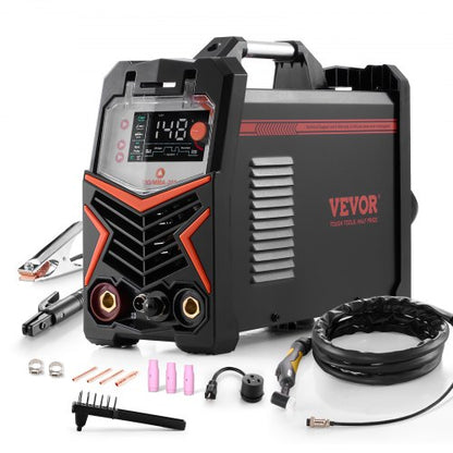 TIG-svets, 205A 3-i-1-svetsmaskin (stor LED-display) - DC TIG/DC puls TIG/MMA (elektrod), elektrisk svets med IGBT-inverterare med högfrekvensstart