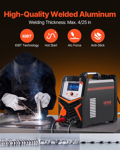 TIG-svets, 225A 6-i-1 aluminiumsvetsmaskin (stor LED-display) - AC TIG/DC TIG/AC puls TIG/DC puls TIG/punkt TIG/MMA (elektrod), elektrisk svets med IGBT-inverter