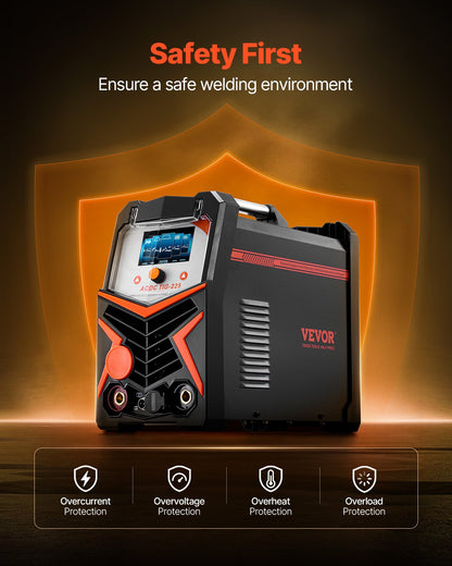 TIG-svets, 225A 6-i-1 aluminiumsvetsmaskin (stor LED-display) - AC TIG/DC TIG/AC puls TIG/DC puls TIG/punkt TIG/MMA (elektrod), elektrisk svets med IGBT-inverter