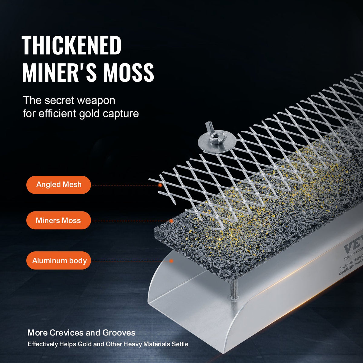 Guldvaskningssats med mini-slusslåda, 12" aluminiumutrustning för guldbrytning, 16 delar guldprospekteringssats med guldskål, klassificeringsskärm, separeringsmagnet, ryggsäck med dragsko och tillbehör